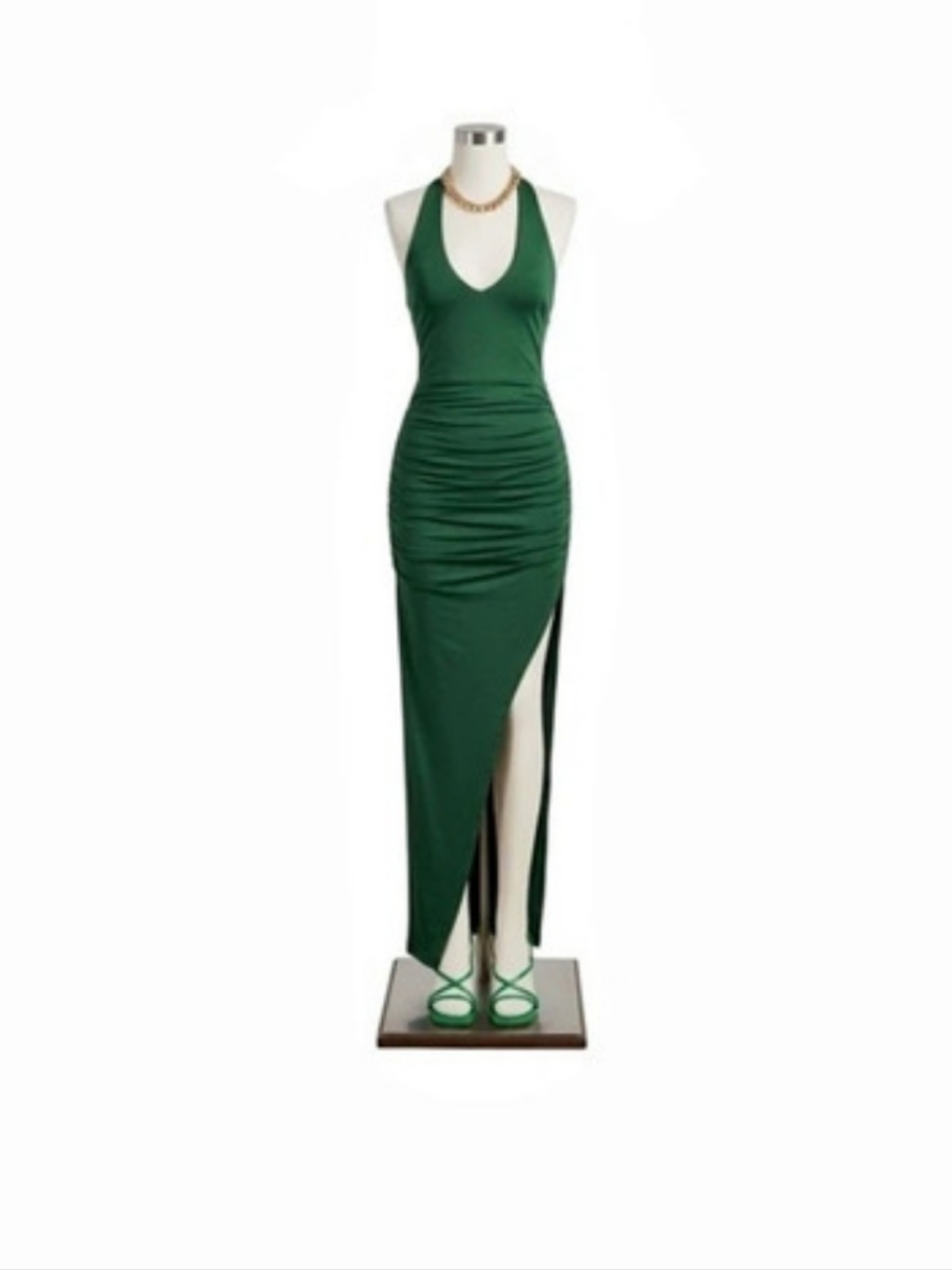 Hello Molly Chain Maxi Dress Green Ruched Dress